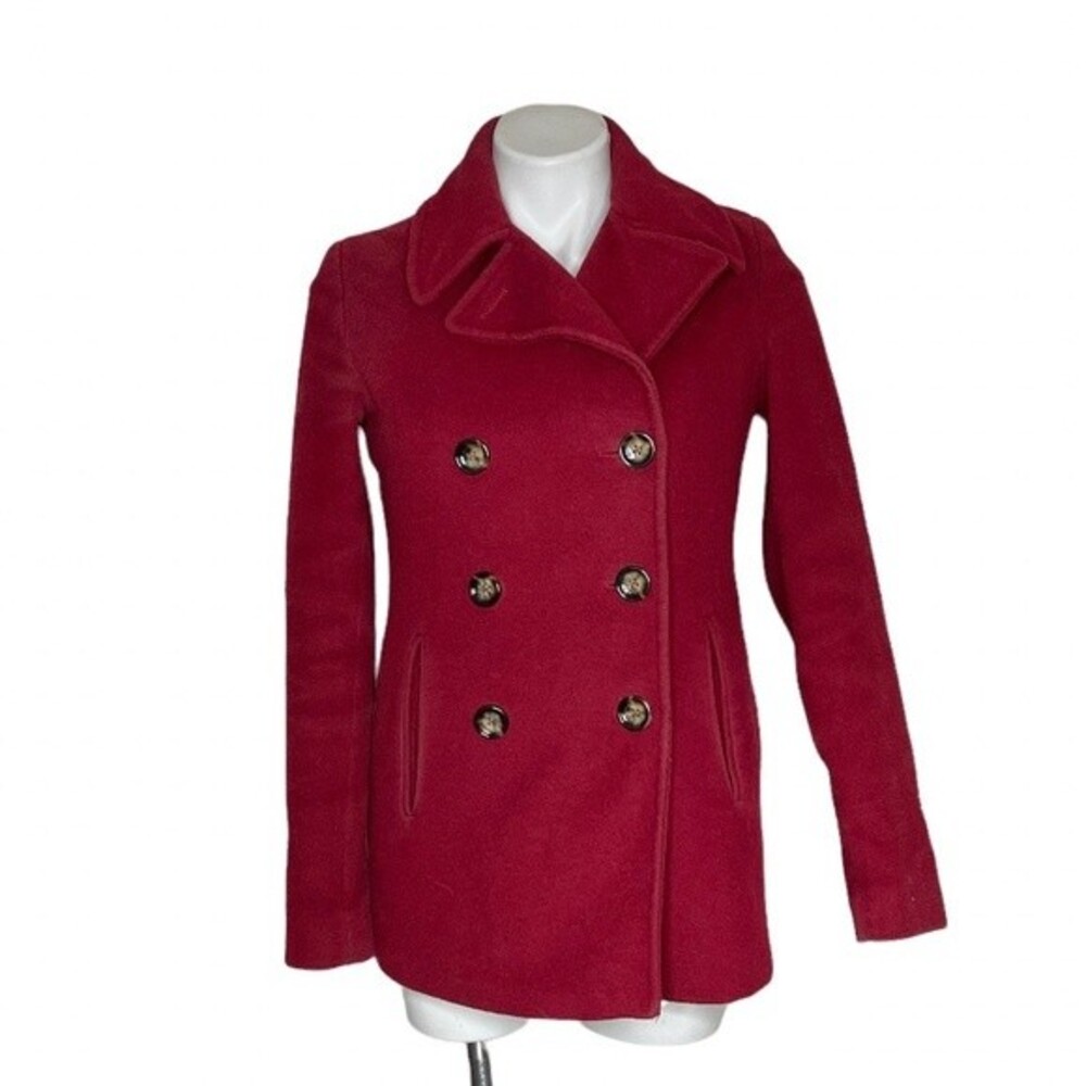 CALVIN KLEIN Peacoat Double Breasted Burgundy Red Wool Blend Size Small Fit